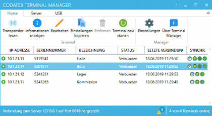 CODATEX ZE 16 Terminal Manager Fingerprint