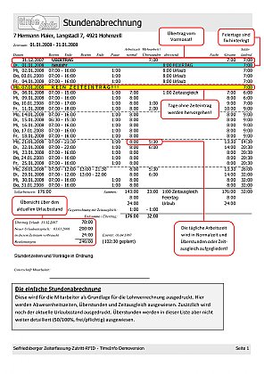 Ausdruck einfache Stundenabrechnung